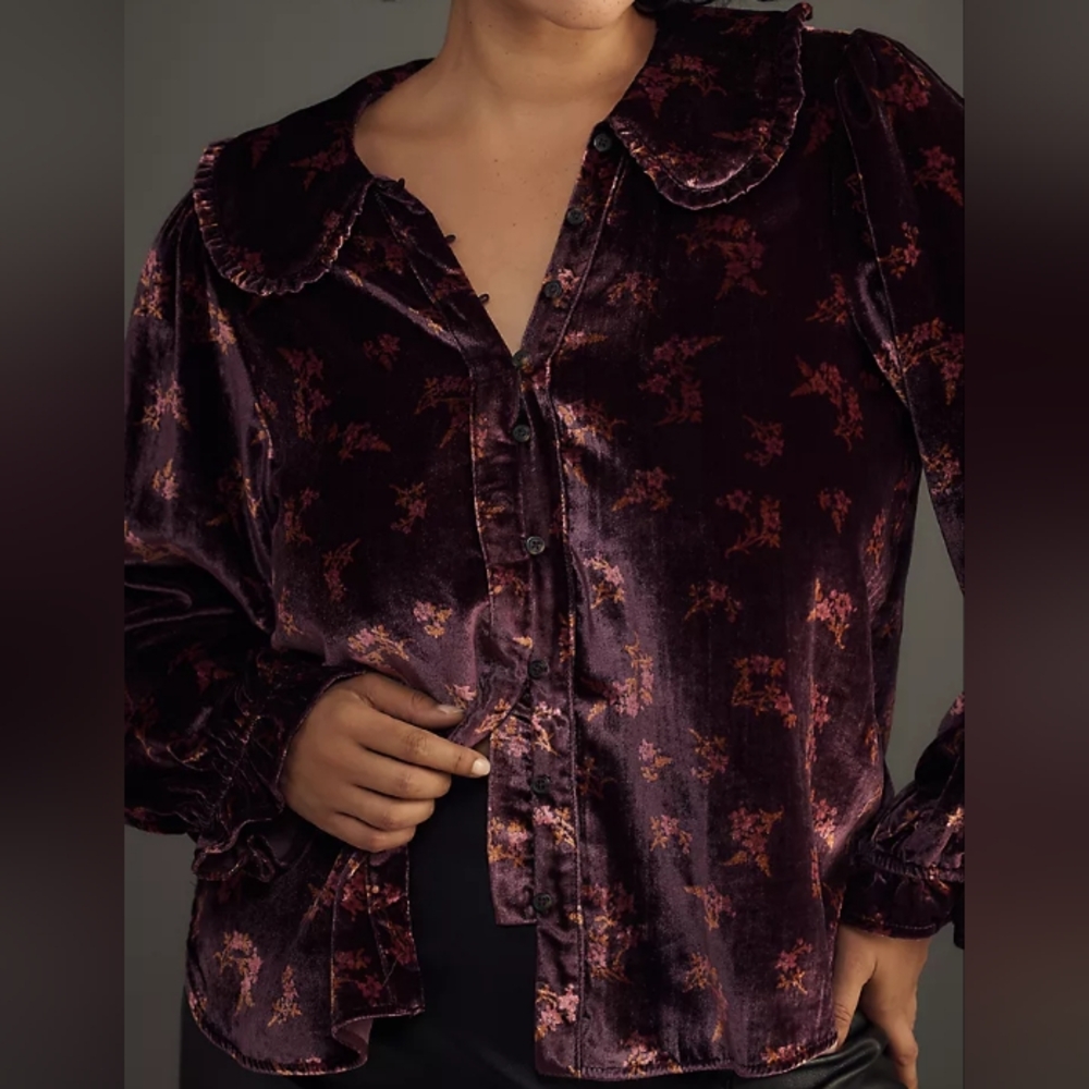 NWOT Anthro Pilcro Keira Collared Button-Front Blouse Long-Sleeve 2X